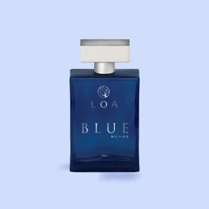 Frasco do Perfume Masculino Blue Homme LOA em fundo azul.